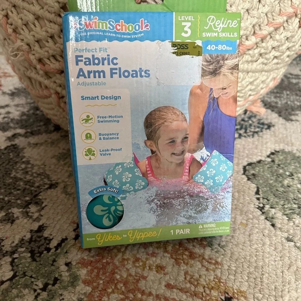 New SwimSchool Girls Soft Fabric Arm Floats - Level 3 (40-80 lbs) hibiscus print